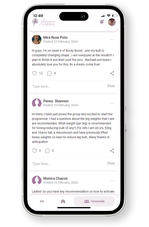 femme nativa app showing testimonials from users